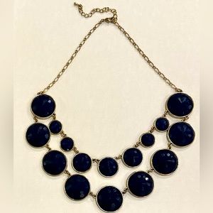 Statement bib necklace - Gold tone with navy blue